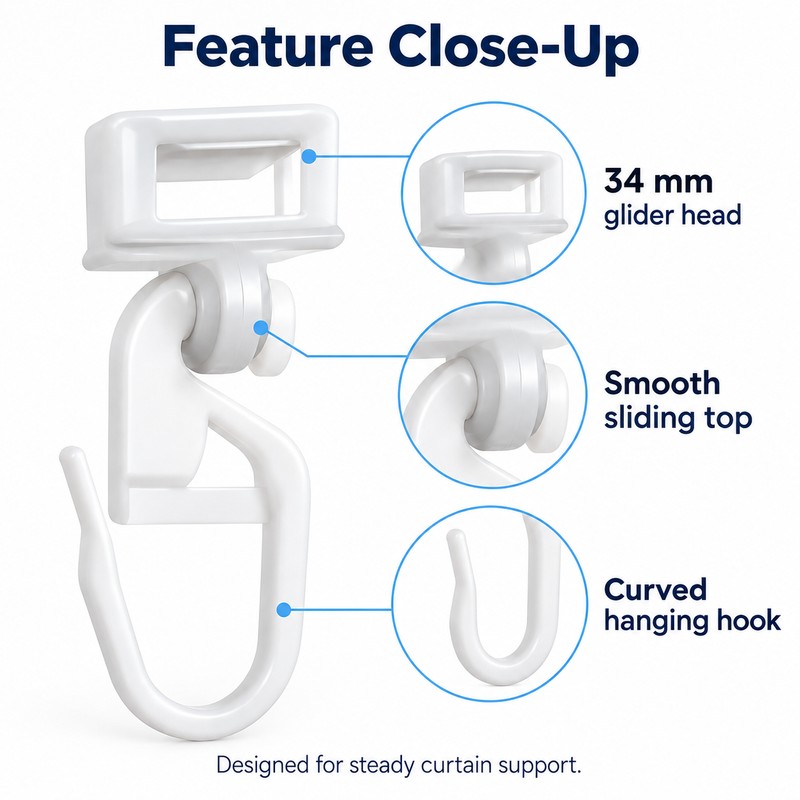 Curtain Track Gliders for Curtain Rails – 20PCS Plastic Hooks