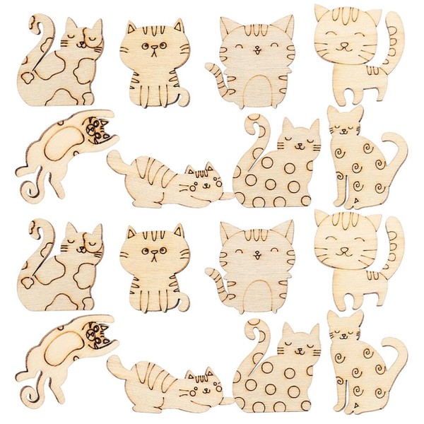 ibasenice 50 Pieces Unfinished Wooden Cat Cut-Outs Wooden Discs Empty