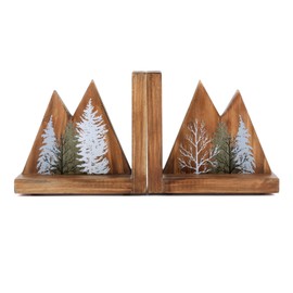 NIKKY HOME Heavy Duty Non Slip Rustic Woodland Mountain Wood Bookend Forest Book Ends Book Stoppers for Cabin Decor Home and Office Shelves Children
