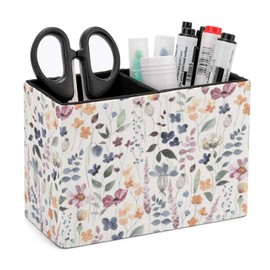 Niapessel Pencil Holder for Desk, Vintage Flower Pen Holder Storage Desktop Pen Organizer Desk Pencil Organizer Makeup Brush Holder for Office School College Leather