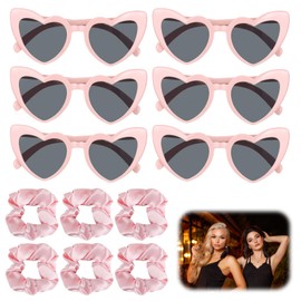 smtfcty Pack of 12 JGA Glasses Team Bride Hair Scrunchies Bride Party Glasses Heart Sunglasses, 6 Heart-Shaped Glasses + 6 Bride Hair Scrunchies Hen Party Woman Accessories, Hen Party Decoration