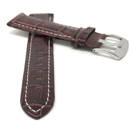 Bandini 20mm Mens Italian Leather Watch Band Strap - Brown With White Stitch - Alligator Pattern