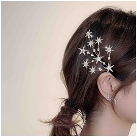 Erimberate Bohemian Star Hair Clip Crystal Hair Barrette Silver Star Duckbill Clips Rhinestone Headwear Decorative Hair Accessories Jewelry for Women and Girls Gifts
