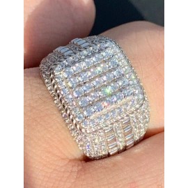 HarlemBling Men's Real Solid 925 Silver Ring Real Simulated Diamonds Square Cluster Hip Hop - 13