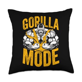 Gorilla MODE Gorilla Fitness Workout Sport Sports Muscle Throw Pillow