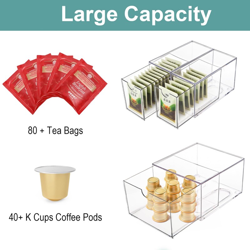 Yarlung 3 Pack Coffee Pod Organizer Tea Bag Holder, Clear