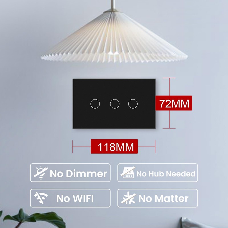 LOUYSGEN Light Switch 118X72X34MM Size No Neutral Wire No WiFi,Tempered