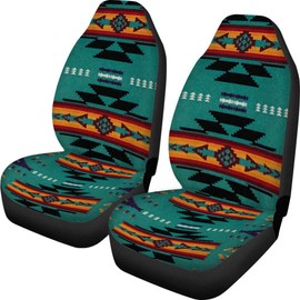 TOADDMOS Vintage South West Native American Pattern（Navajo Green Soft Decorative Car Front Seat Covers Full Set of 2,Universal Bucket Seats Protector,Fit for Cars