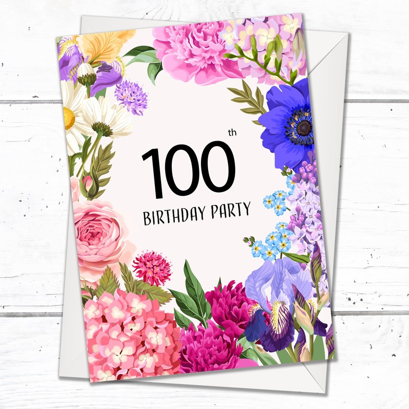 Olivia Samuel 20 x 100th Floral Birthday Party Invitations –