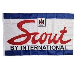 Collectible Antique for Collectors of IH International Harvester Scout Truck Red Blue White Flag 3' x 5, with Metal Grommets, Great for Man Cave, Garage, or Tractor Shows