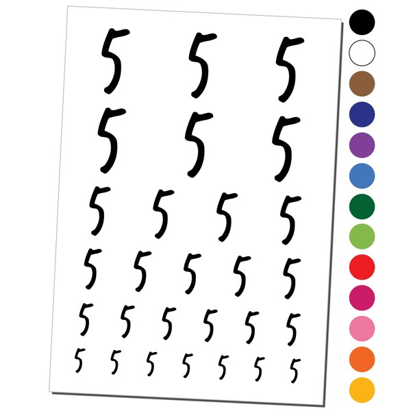 Number 5 Five Felt Marker Font Temporary Tattoo Water Resistant