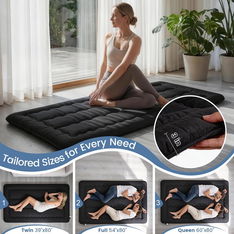 GORTUPI Twin Size Japanese Futon Mattress Foldable Topper Mattress for
