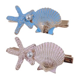 Mermaid Starfish Seashell Hair Clips for Women Girls Starfish Shell Hair Clip 2Pcs Metal Mermaid Shell Hair Barrettes Pearl Seashell Hairpins Beach Mermaid Hair Accessories