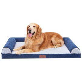 GOBOBE Large Dog Bed for Medium and Large Dogs Waterproof Memory Foam Orthopedic Dog Bed Durable Sofa Pet Bed Removable Cover with Zipper and Bolster Nonslip Bottom（NBlue XXL）