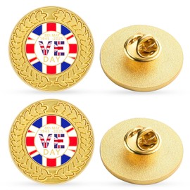 Wonlonda VE Day 80th Anniversary Pin Badge Lapel 2025 Decorations, 2Pcs VE Day Badge Brooch Decorations, VE Day National Badge Armband for Patriotic Activities Veteran Gifts