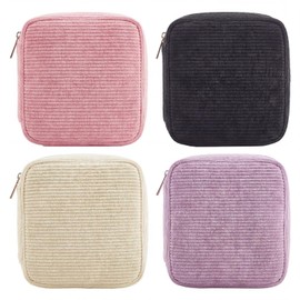 Gvhntk 4 Pcs Small Makeup Bag for Purse Mini Cosmetics Bag Corduroy Sanitary Napkin Storage Bag with Zipper Cute Cosmetic Pouch for Women