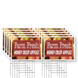 Farm Fresh Honey Crisp Apples Yard Sign 10 Pack of 12 Inch x 16 Inch Double Sided Weatherproof Heavy-Duty Plastic with Stake | Sweet and Juicy, Locally Grown, Orchard Fresh | Made in USA