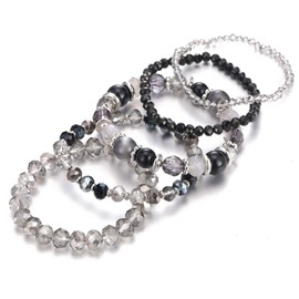 FULU AUTUMN Boho Beaded Bracelet Multi-Layer Crystal Stone Beaded Bracelets for Women Stretch Bracelets Fashion Jewellery Birthday Gifts for Her(21-Black)