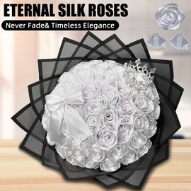300Pieces Premade Satin Ribbon Rose Petals Half-Finished for Eternal Rose DIY Ramos Forever Flowers Bouquets Everlasting Floral,for Wedding,Anniversary,Birthday (300 Pcs White)