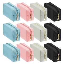 12 Pcs Cosmetic Bags Bulk PU Leather Make Up Bags Waterproof Makeup Bag Plain Toiletry Pouch Makeup Pouches Travel Storage Organizer Party Gift Birthday Gift Return Gifts for Women(Multicolor)