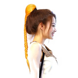 LeeWin Fishtail Braided Ponytail Extension Drawstring Ponytail Synthetic Hair Clip in Fishtail Braid Pony Tail for Women (18inch, Orange)