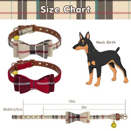 PUPTECK Puppy Collar with Bell - 2 Pack Plaid Small Dog Collar Charm Adjustable Bowtie Soft Leather Cat Collar for Kitten and Puppy