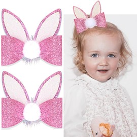 2pcs Easter Bunny Hair Bow Clips - Cute Pink & White Rabbit Ear Hairpins with Bowknot, Adorable Spring Hair Accessories for Women, Girls & Kids, Perfect for Easter Party, Daily Wear & Photo Props