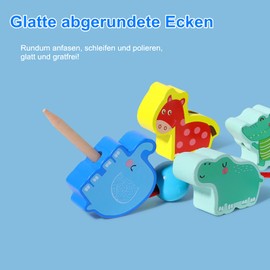 DealKits Holzperlen Fädelspiel Pädagogisches Holzspielzeug Lernspielzeug, 42 Stück Obste Tiere Gemüse Fädelperlen Holzperlen zum Auffädeln, 1-4 Jährige Kinder Frühbildungsspielzeug Motorikspielzeug
