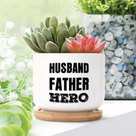 DecStic Husband Father Hero Ceramic Planters Bible Verse Planters for Indoor Plants with Drainage Holes and Saucers Pot for Home Desktop Office Windowsill