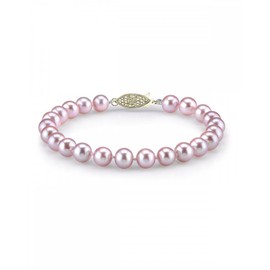 The Pearl Source 14K Gold 7-8mm AAAA Quality Round Pink Freshwater Cultured Pearl Bracelet for Women