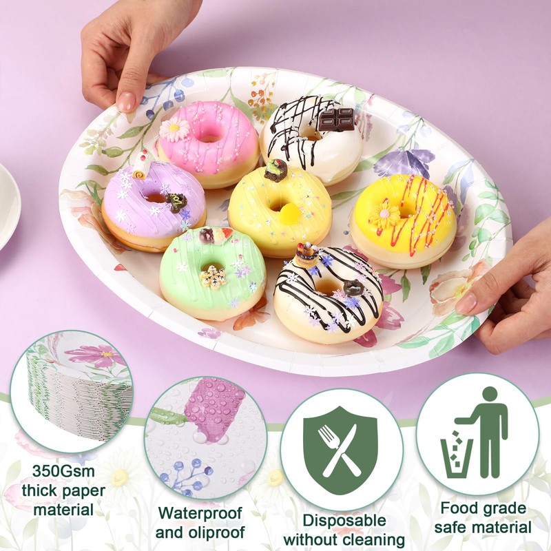 Havawish 200 Pcs Floral Paper Plates and Napkins Baby in