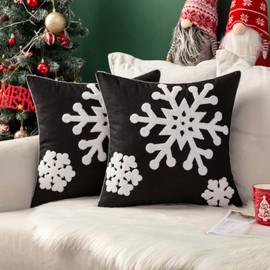 MIULEE Pack of 2 Christmas Decorative Snowflake Throw Pillow Covers Canvas Embroidery Cushion Cases Holiday Decor Soft Pillowcases for Couch Sofa Bedroom Car（Black, 20x20in）