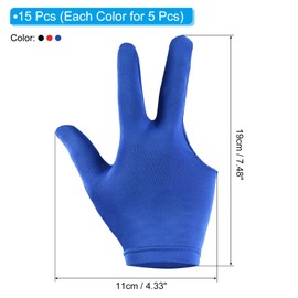 PATIKIL Breathable Pool Glove Spandex Left Hand, 15 Pcs 3 Fingers Anti Slip Billiard Accessories for Women Men Cue Shooter Snooker Sport, Multicolor