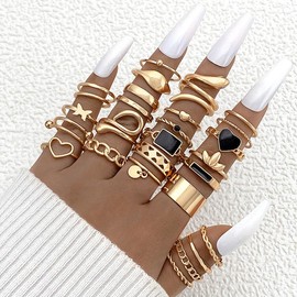 Gold Knuckle Rings Set For Women Vintage Stackable Joint Finger Midi Rings Dainty Cubic Zirconia Stackable Finger Ring Fashion Jewelry (Black Heart)