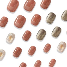 Square Fake Nails Short Press On Nails Fall Nails Press Ons Acrylic False Nails With Maple Leaves Designs Short Gold Glitter Nails Full Cover Glue On Nails Short Stick On Nails For Womem