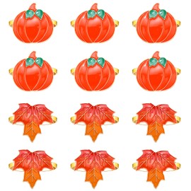 YAHPERN 12 Pieces Fall Napkin Rings, Thanksgiving Napkin Rings for Table Decor Harvest Pumpkin Maple Leaf Napkin Holders for Fall Banquet Dinner Table Settings Decoration (Maple Leaf + Pumpkin)