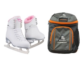 Jackson Ultima Finesse JS181 Figure Ice Skates for Women Bundle with Guardog Skate Guards, Jackson Skate Backpack/Skates Color: Pink/Width: Medium/Size: Youth 13 (Kid's)