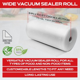 FORJARS Vacuum Sealer Bags Rolls Airtight Food Storage and Method Sous Vide Cooking - Perfect for Food Storage and Cooking - Ideal for Home and Commercial Use, 7.5 Mil Thickness (8INx150FT)