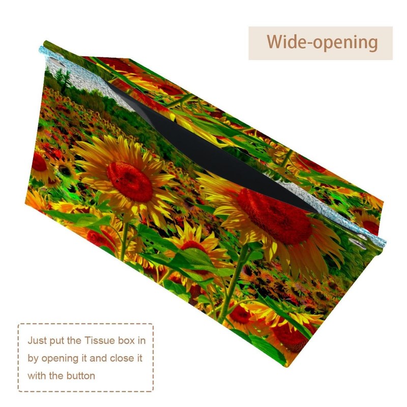 2 Pack Tissue Box Cover Holder, Sunflowers Painting Rectangle Leather