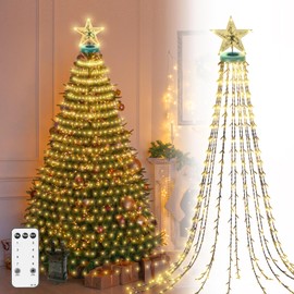CORST Christmas Tree Lights with Star Topper,2.5M 400LED Outdoor Christmas Fairy Lights for Tree,Curtain Tree Lights with Remote Timer Waterproof for Xmas Indoor Decor(Warm White)