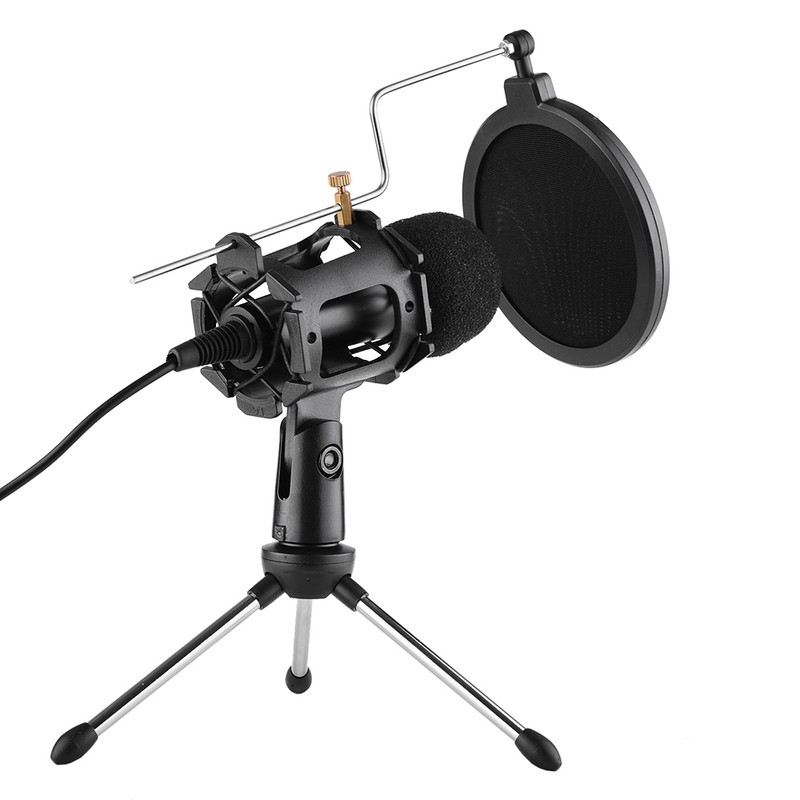 Video Microphone Kit with Mini Microphone Tripod Shock Mount Pop