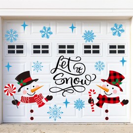 Harloon 30 Pcs Winter Garage Door Decoration Winter Snowflake Garage Door Magnets Snowman Let It Snow Garage Door Stickers Winter Refrigerator Decorations for Windows Car Decor