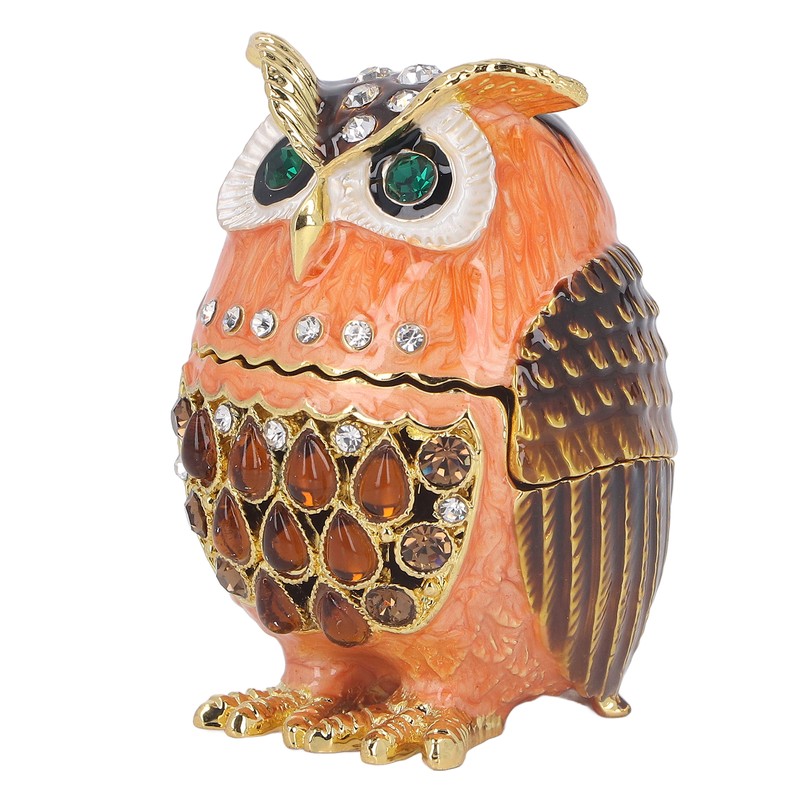 Owl Trinket Box Cute Appearance Brown Metal Jewelry Box for