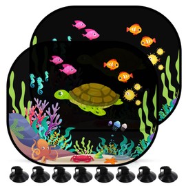 Sun Protection Car Baby, 44 x 35 cm Sun Protection for Car, Universal Car Sun Visor with UV Protection, Turtle Motif, with 8 Suction Cups for Baby, Children, Girls, Boys