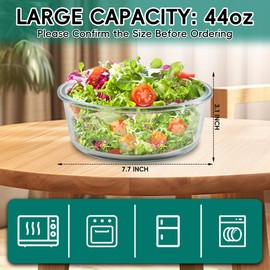 Eurppy Glass Mixing Bowl with Lid, Deep Big Bowls Large Glass Salad Bowl, Cooking Bowls for Kitchen Salad Bread Storage, Dishwasher, Freezer (Flat)