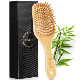 BFWood Bamboo Paddle Hairbrush with Bristles for Massaging Scalp Yellow
