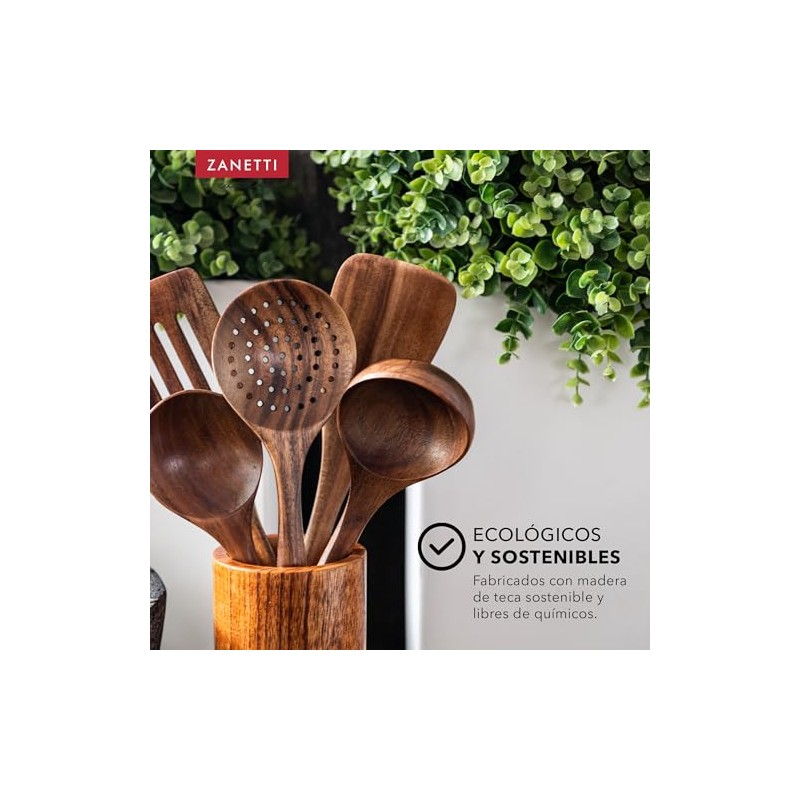 Zanetti - Juego de 5 Utensilios de Cocina de Madera