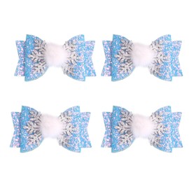 4PCS Christmas Hair Clips, Christmas Girls Sequin Hairpin Snowflake Ice Snowflake Designs Christmas Hair Accessories Decorations for Girls (Blue Snowflake 4Pcs)