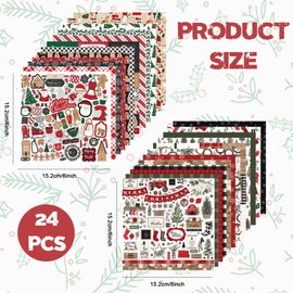 Christmas Pattern Paper Set 24 Designs Christmas Pattern Paper Pack 24 Sheet Christmas Decorative Craft Paper for Card Making Scrapbook Decoration (B)