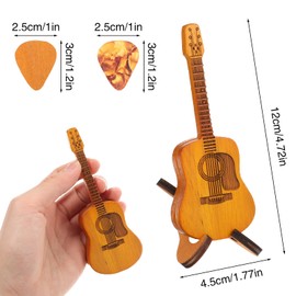 Wanmu Acoustic Guitar Picks Box with 3 Wooden Picks, Mini Storage Case for Guitarists Musicians Engraved Wooden Pick Box, Acoustic Guitar Box Holder for Electric Bass Guitar Lovers